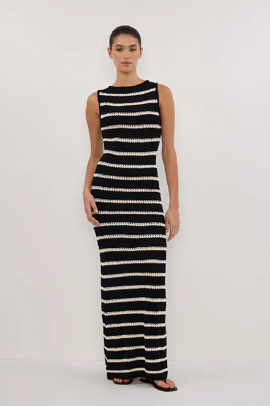 Formal dresses with tiered skirts and pearl embellishments for a luxurious feelSAM STRIPE BOAT NECK MAXI DRESS Formal dresses with tiered skirts and pearl embellishments for a luxurious feelSAM STRIPE BOAT NECK MAXI DRESS