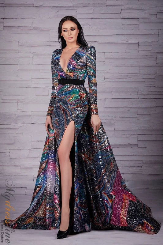 Tea - length formal dresses with lace trim for a semi - formal promSara Badr 26526
