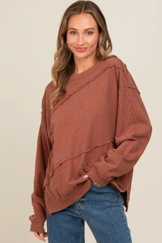 Plus Size Women's Mock - Neck Sweater in Teal with a Side Slit for a Modern TwistBrown Exposed Seam Dolman Sleeve Sweatshirt Plus Size Women's Mock - Neck Sweater in Teal with a Side Slit for a Modern TwistBrown Exposed Seam Dolman Sleeve Sweatshirt
