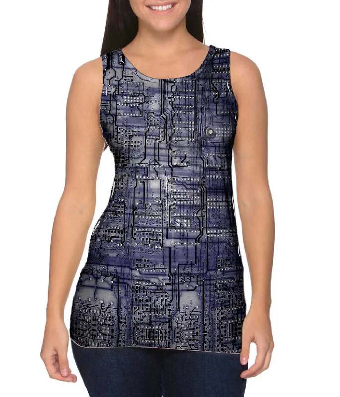 Women's Spaghetti Strap Tank Tops with Geometric PatternsCircuit Board Purple