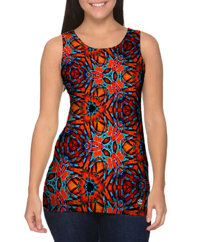 Mock Neck Women's Performance Tank Tops for CyclingCitrus Glow Pattern