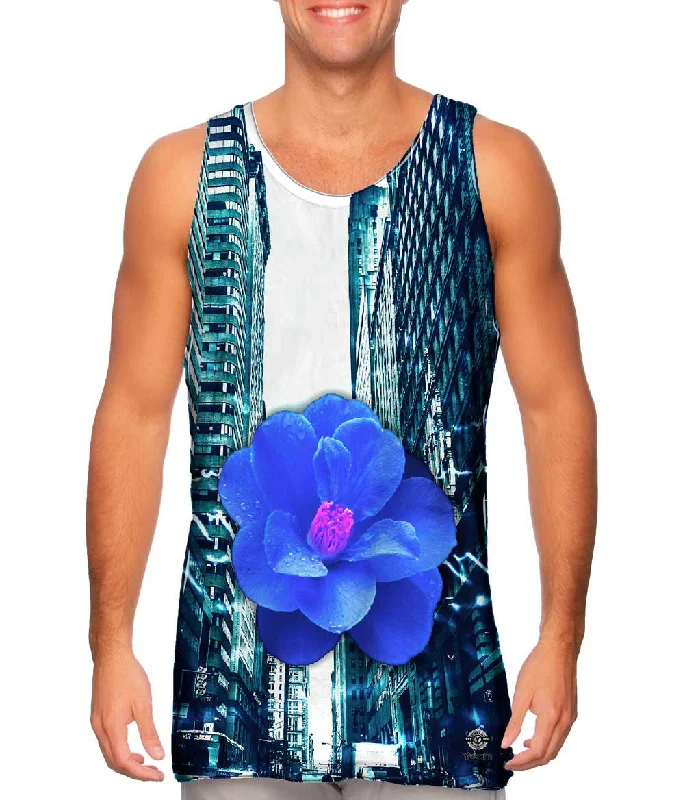 Women's Button - Down Tank Tops in Striped PatternsCity Blue Flower Script