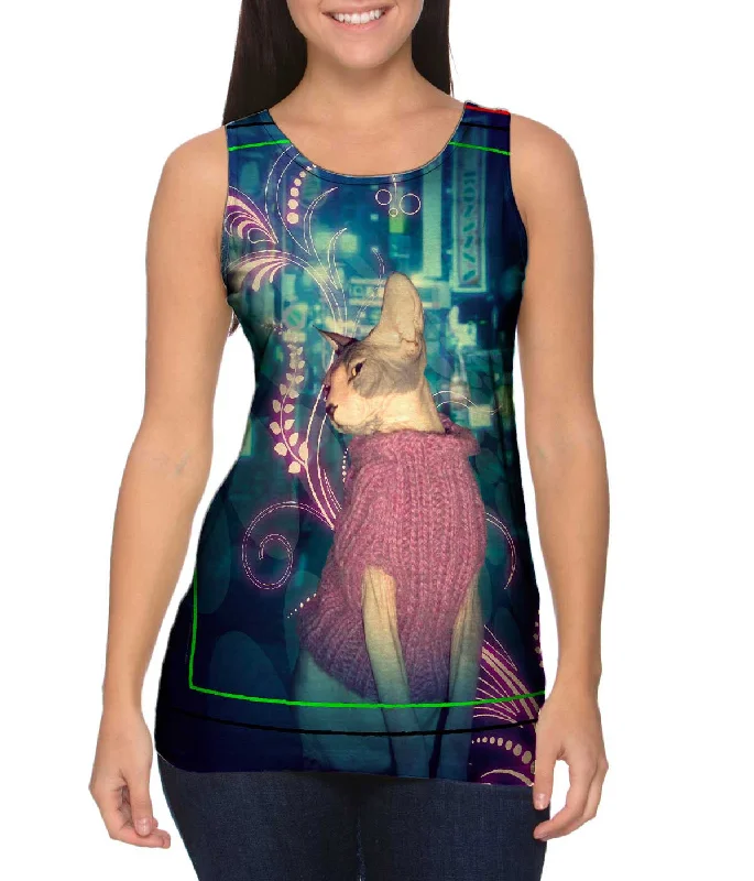 Plus Size Women's Criss - Cross Back Tank Tops in Neon ColorsCity Sweater Sphinx Cat Plus Size Women's Criss - Cross Back Tank Tops in Neon ColorsCity Sweater Sphinx Cat