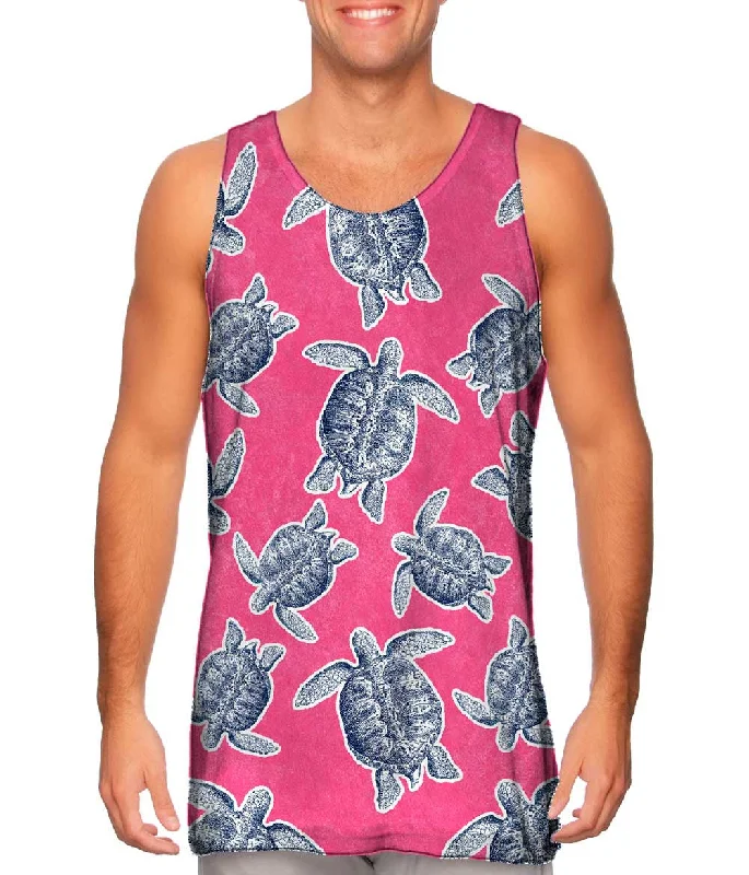Plus Size Women's Side - Slit Tank Tops in Metallic ShadesClassic Pink Turtle