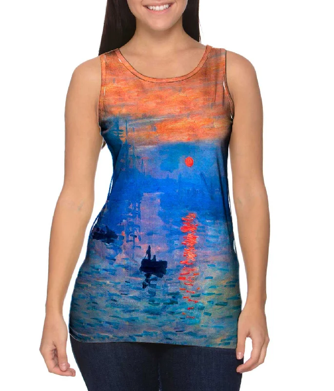 Mock Neck Women's Performance Tank Tops for CyclingClaude Monet - "Impression Sunrise" (1873) Mock Neck Women's Performance Tank Tops for CyclingClaude Monet - "Impression Sunrise" (1873)