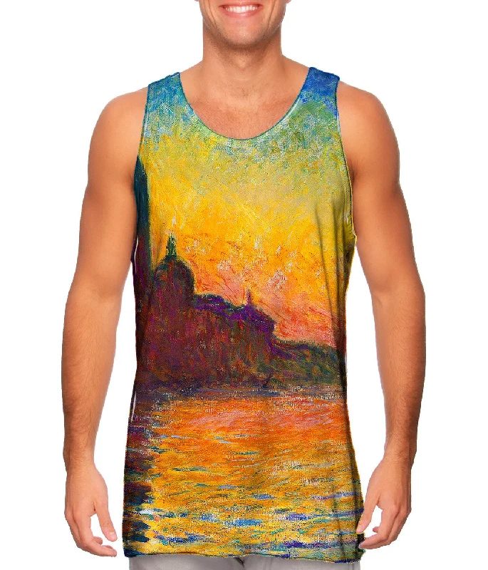 Plus Size Women's Ruffled Hem Tank Tops with Floral PrintsClaude Monet - "Venice Twilight" Plus Size Women's Ruffled Hem Tank Tops with Floral PrintsClaude Monet - "Venice Twilight"