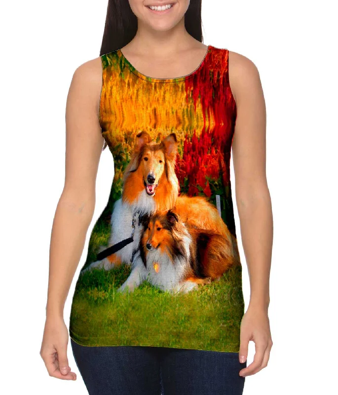 Crew Neck Women's Sustainable Tank Tops Made from Recycled MaterialsClever Sitting Collies Crew Neck Women's Sustainable Tank Tops Made from Recycled MaterialsClever Sitting Collies