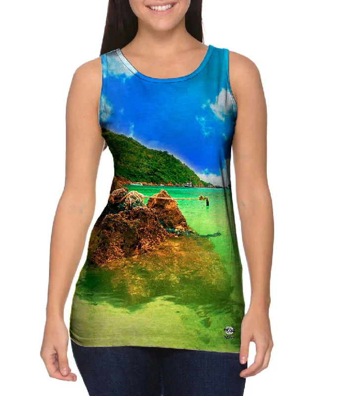 Women's Button - Down Tank Tops in Striped PatternsCliff Of Vacation Future