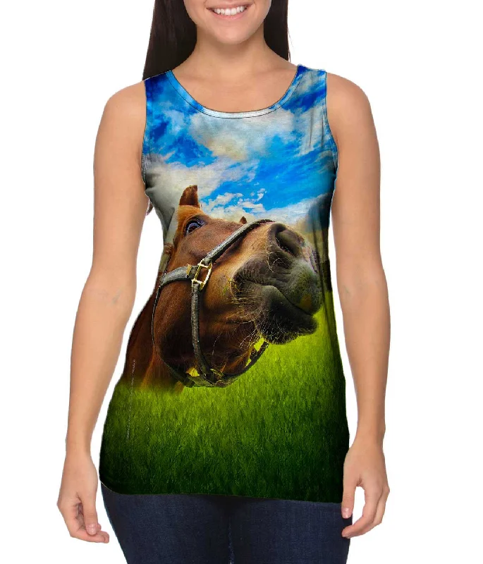 Plus Size Women's Glitter - Trimmed Tank Tops for Party NightsCloseup Horse