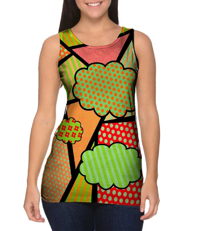 Scoop Neck Women's Linen Blend Tank Tops for SummerClouds on Pink and Orange