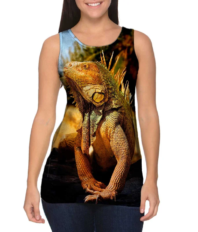 Plus Size Women's Glitter - Trimmed Tank Tops for Party NightsCoast Beach Iguana