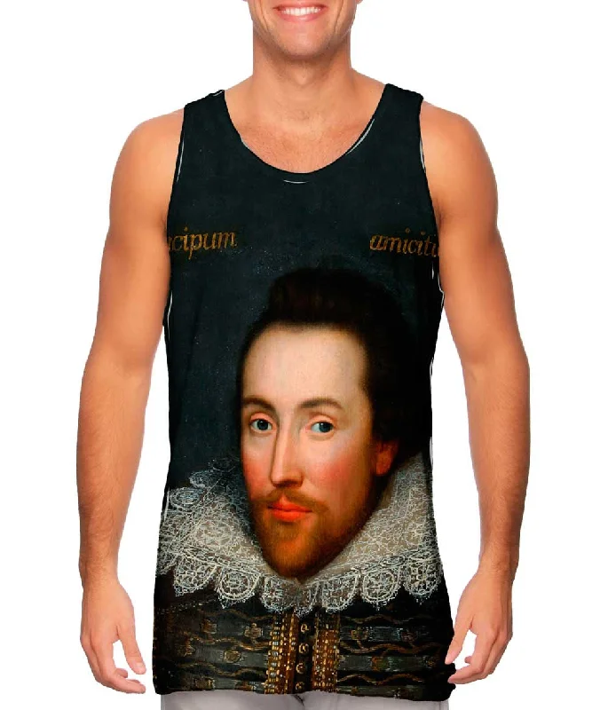 Plus Size Women's Ruffled Hem Tank Tops with Floral PrintsCobbe - "Portrait Of William Shakespeare" (1610) Plus Size Women's Ruffled Hem Tank Tops with Floral PrintsCobbe - "Portrait Of William Shakespeare" (1610)