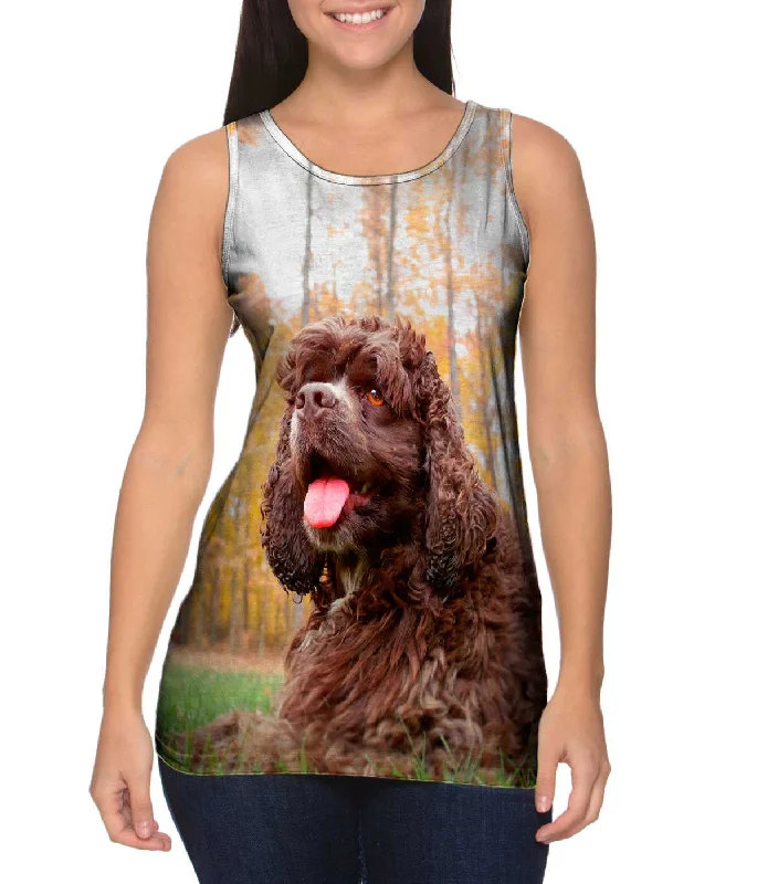 Mock Neck Women's Performance Tank Tops for CyclingCockerspaniel In Woods
