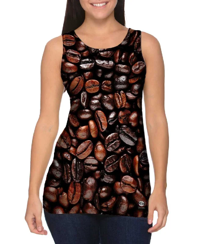 Plus Size Women's Puff - Sleeve Tank Tops in Pastel HuesCoffee Bean Morning