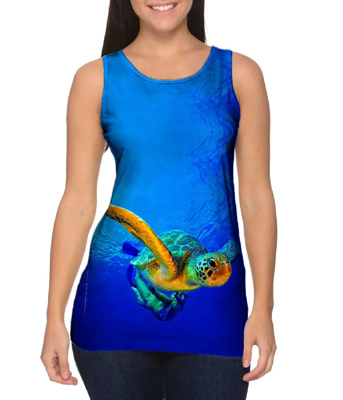 Scoop Neck Women's Linen Blend Tank Tops for SummerComplicidad Turtle Dive Underwater Scoop Neck Women's Linen Blend Tank Tops for SummerComplicidad Turtle Dive Underwater
