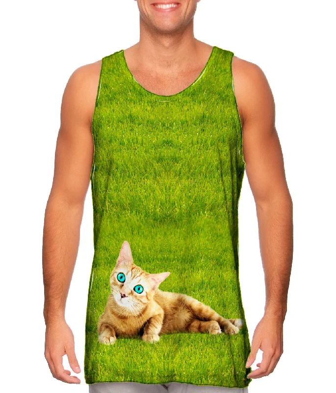 Plus Size Women's Puff - Sleeve Tank Tops in Pastel HuesCool Cat Bright Eyes