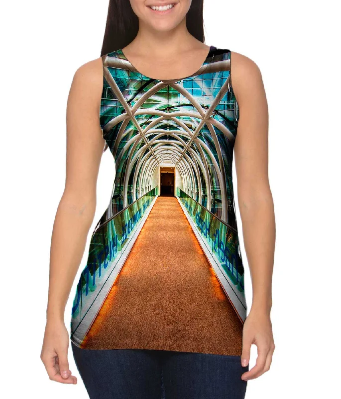 Scoop Neck Women's Linen Blend Tank Tops for SummerCool Pedestrian Bridge