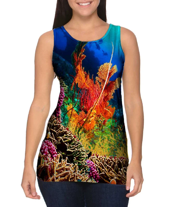 Crew Neck Women's Sustainable Tank Tops Made from Recycled MaterialsCoral Reef 001