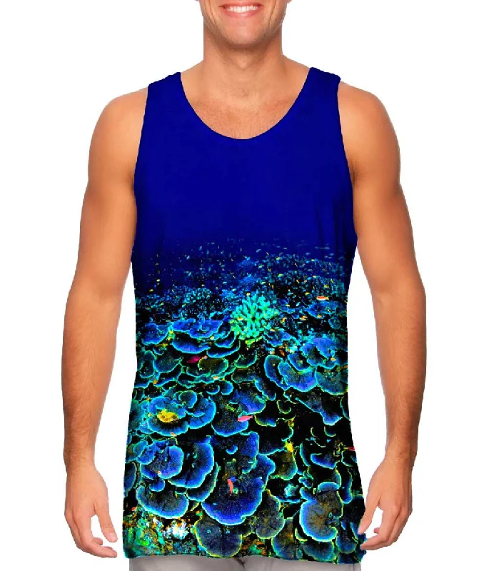 Mock Neck Women's Performance Tank Tops for CyclingCoral Reef Color Eruption