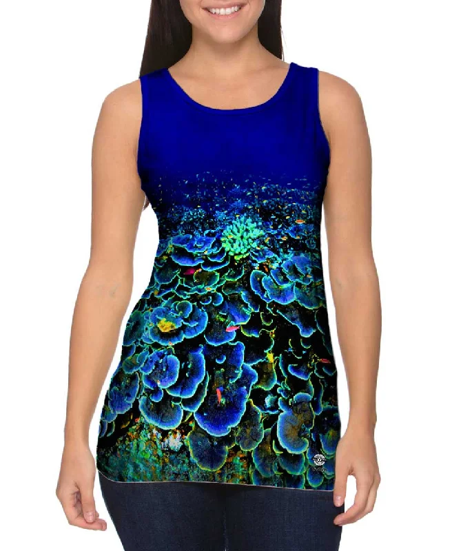 Women's Button - Down Tank Tops in Striped PatternsCoral Reef Color Eruption