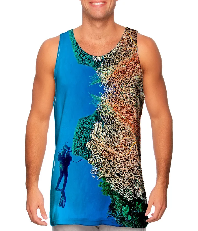 Plus Size Women's Puff - Sleeve Tank Tops in Pastel HuesCoral Wall Underwater
