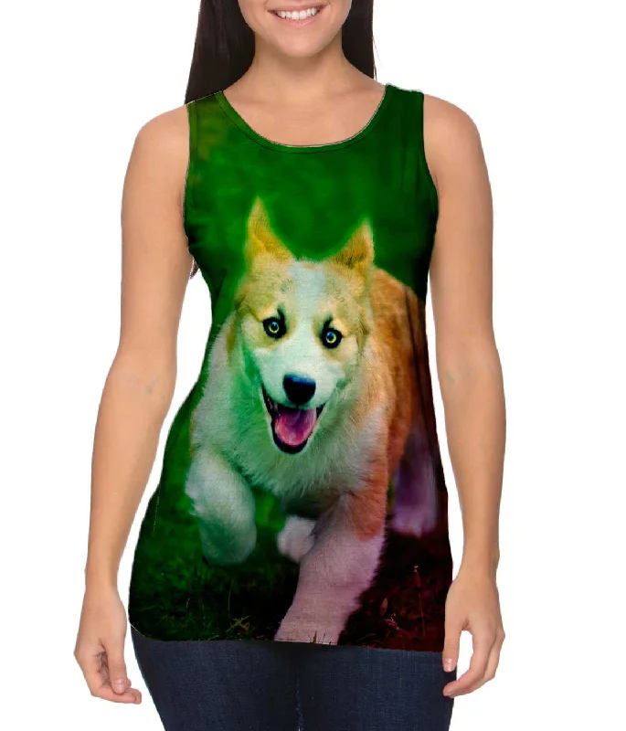 High - Neck Women's Silk Blend Tank Tops for a Luxurious FeelCorgi Run Puppy