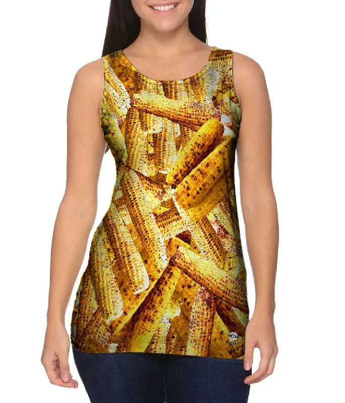 Plus Size Women's Glitter - Trimmed Tank Tops for Party NightsCountry Grilled Corn