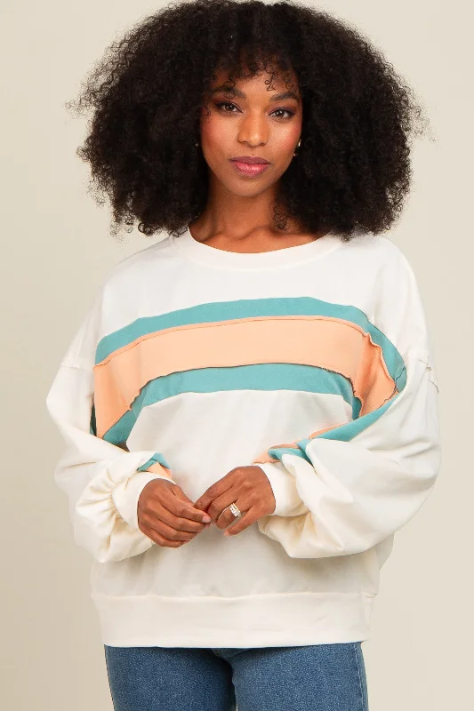 Striped Women's Pullovers in a Breton Style for Nautical VibesCream Colorblock Pullover Top Striped Women's Pullovers in a Breton Style for Nautical VibesCream Colorblock Pullover Top