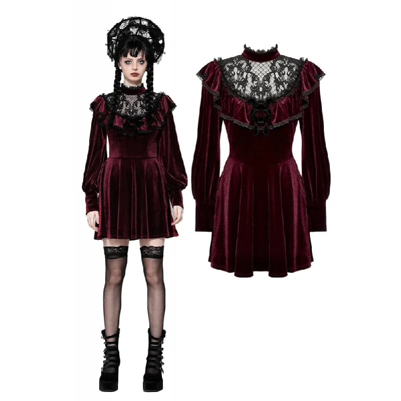 Mermaid - Style Women Dress with a Fitted Silhouette for Special OccasionsWomen's Gothic Crochet Velvet Dress Red Mermaid - Style Women Dress with a Fitted Silhouette for Special OccasionsWomen's Gothic Crochet Velvet Dress Red