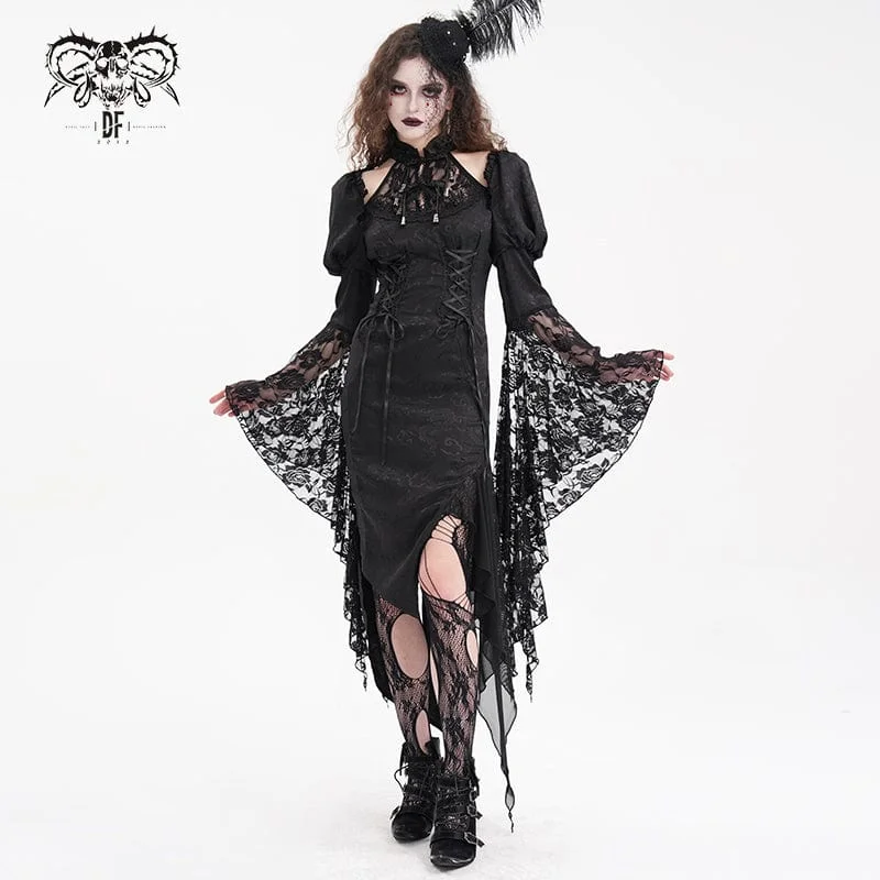 Maxi Women Dress with Floral Print for a Bohemian VibeWomen's Gothic Cut-out Lace-up Lace Irregular Hem Dress Maxi Women Dress with Floral Print for a Bohemian VibeWomen's Gothic Cut-out Lace-up Lace Irregular Hem Dress