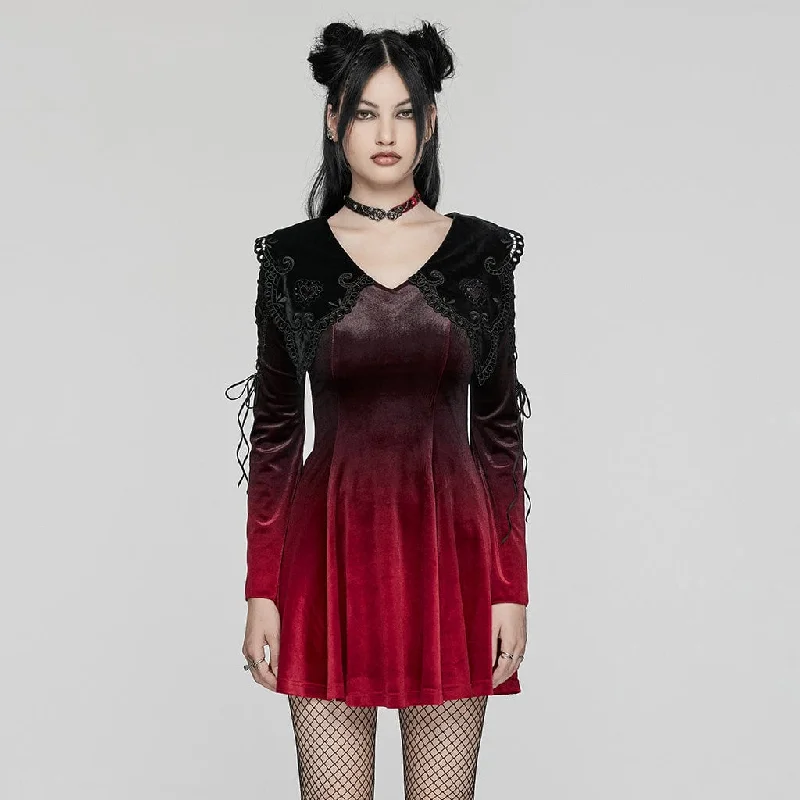 Pleated Women Dress with a Timeless and Elegant TextureWomen's Gothic Doll Collar Gradient Velvet Prom Dress Red Pleated Women Dress with a Timeless and Elegant TextureWomen's Gothic Doll Collar Gradient Velvet Prom Dress Red