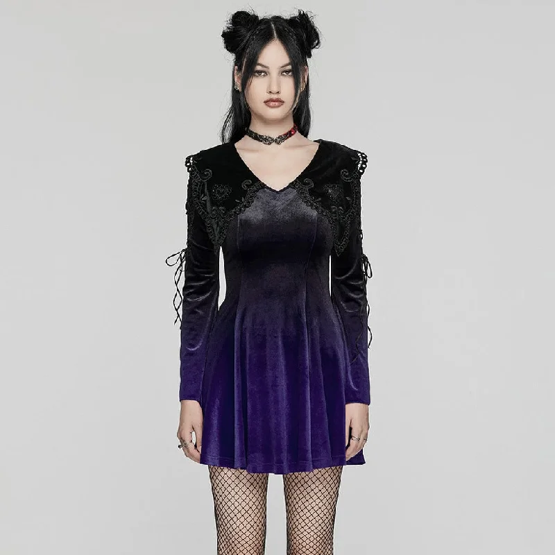 Printed Abstract Women Dress for a Modern and Artistic AppealWomen's Gothic Doll Collar Gradient Velvet Prom Dress Violet Printed Abstract Women Dress for a Modern and Artistic AppealWomen's Gothic Doll Collar Gradient Velvet Prom Dress Violet