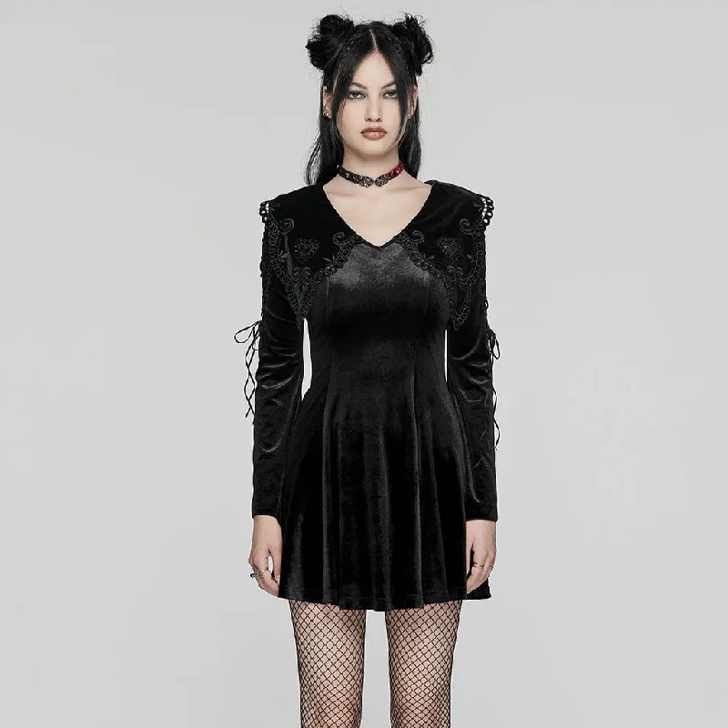 Lace - Embellished Women Dress for an Elegant and Sophisticated AppearanceWomen's Gothic Doll Collar Lace-up Velvet Prom Dress Black