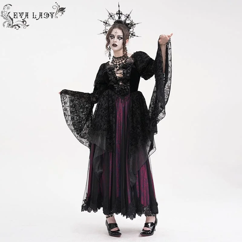 Mini Women Dress with a Short Hem for a Young and Trendy StyleWomen's Gothic Lace Crochet Long Sleeved Dress Wedding Dress Black Purple Mini Women Dress with a Short Hem for a Young and Trendy StyleWomen's Gothic Lace Crochet Long Sleeved Dress Wedding Dress Black Purple