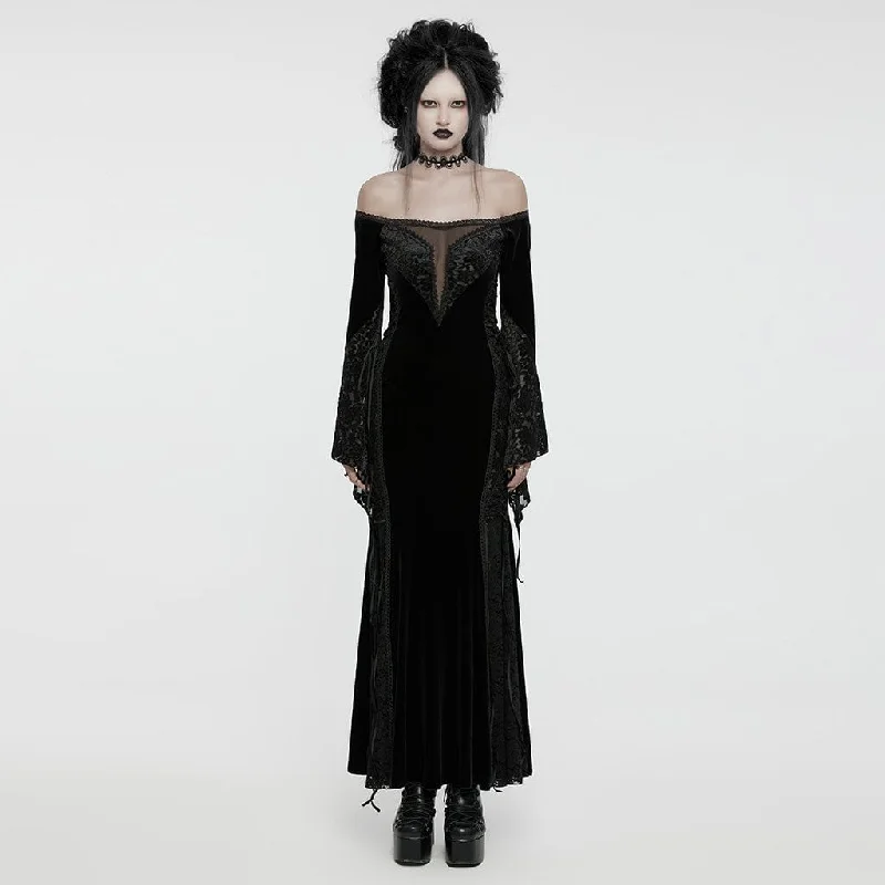 Long - Sleeve Women Dress in Velvet for a Luxurious Winter LookWomen's Gothic Off-the-shoulder Lace Splice Velvet Gown Dress Long - Sleeve Women Dress in Velvet for a Luxurious Winter LookWomen's Gothic Off-the-shoulder Lace Splice Velvet Gown Dress