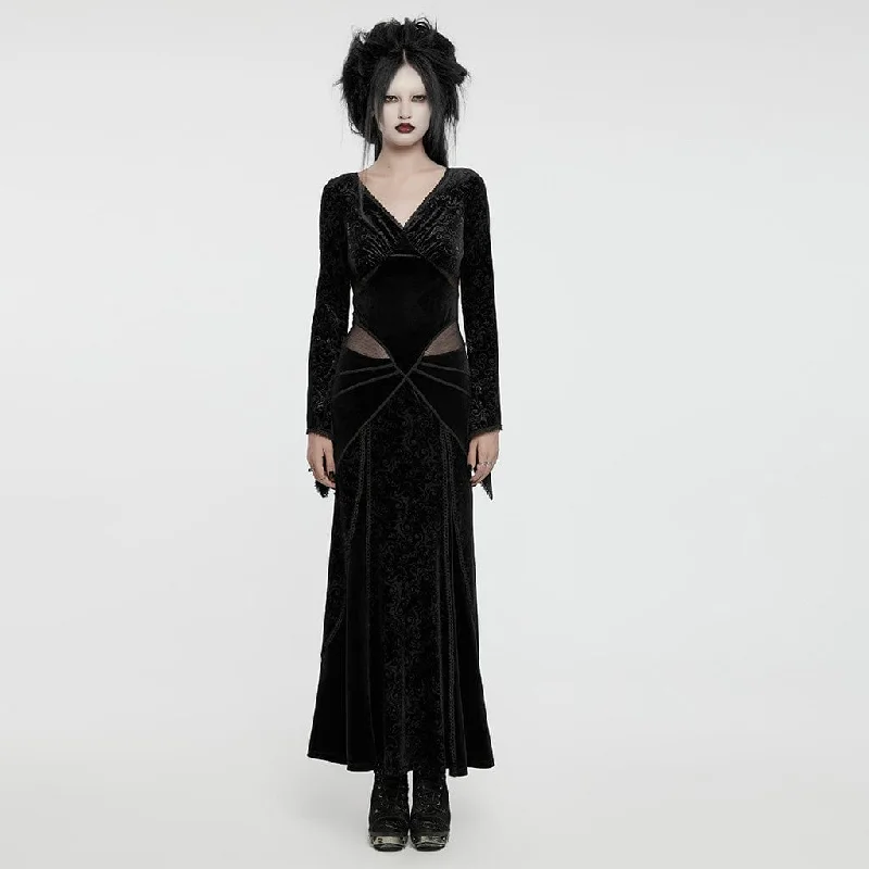 Strapless Women Dress with a Built - in Bra for Comfort and SupportWomen's Gothic Plunging Embossed Velvet Prom Dress Black Strapless Women Dress with a Built - in Bra for Comfort and SupportWomen's Gothic Plunging Embossed Velvet Prom Dress Black