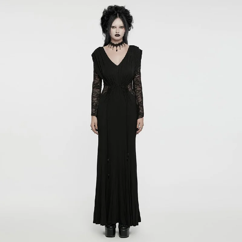 Halter Neck Women Dress to Show Off the Shoulders and NecklineWomen's Gothic Plunging Lace-Splice Drawstring Honeymoon Dress Halter Neck Women Dress to Show Off the Shoulders and NecklineWomen's Gothic Plunging Lace-Splice Drawstring Honeymoon Dress