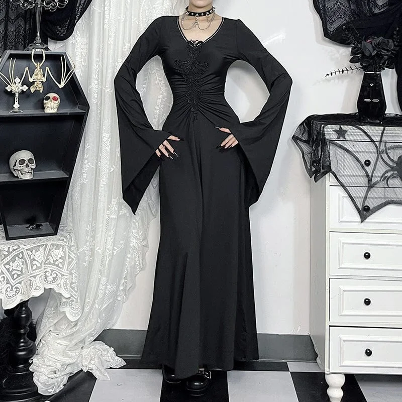 Wrap - Style Women Dress with Adjustable Fit for All Body TypesWomen's Gothic Plunging Long Toned Horn Sleeved Maxi Dress Wrap - Style Women Dress with Adjustable Fit for All Body TypesWomen's Gothic Plunging Long Toned Horn Sleeved Maxi Dress