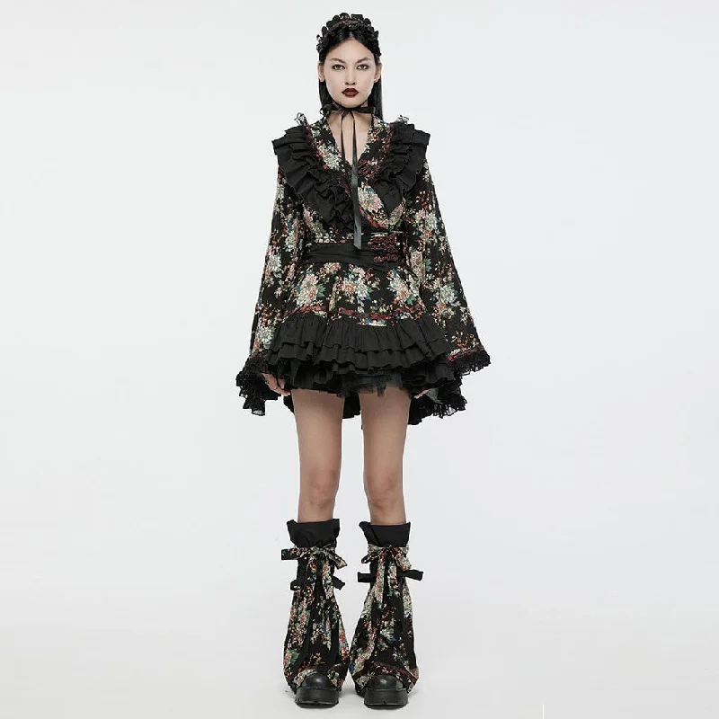 Ruffled Women Dress with Multiple Layers for a Playful and Girly StyleWomen's Lolita Floral Printed Ruffled Kimono Dress Set Ruffled Women Dress with Multiple Layers for a Playful and Girly StyleWomen's Lolita Floral Printed Ruffled Kimono Dress Set