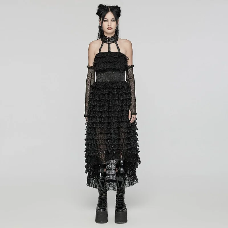 Shift Women Dress with a Simple and Classic Design for Everyday WearWomen's Punk Halterneck Ruffled Lace Party Dress Black Shift Women Dress with a Simple and Classic Design for Everyday WearWomen's Punk Halterneck Ruffled Lace Party Dress Black
