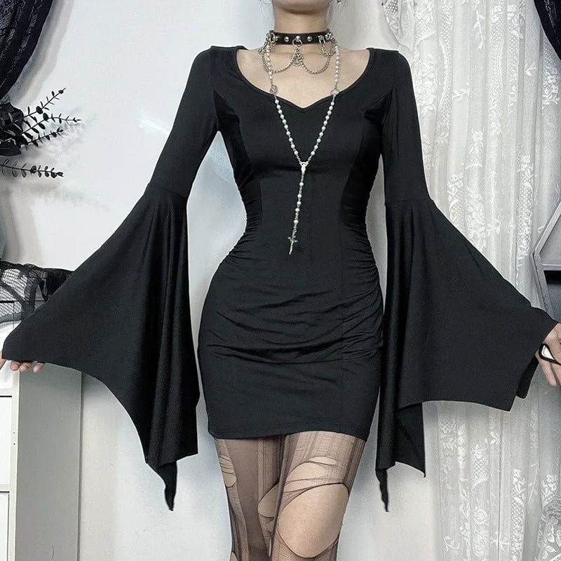 Off - the - Shoulder Women Dress for a Romantic and Feminine LookWomen's Punk Long Batwing Sleeved Short Dress