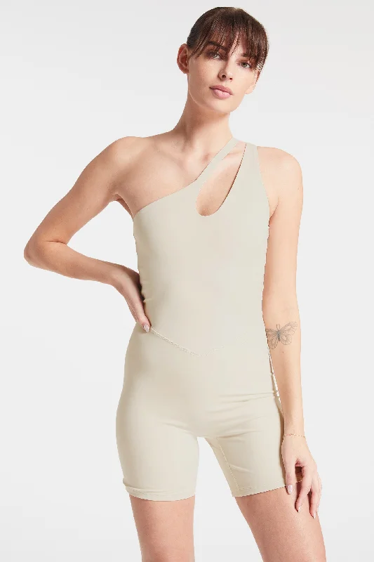 Asymmetric Tempo Short Catsuit - Pumice Stone