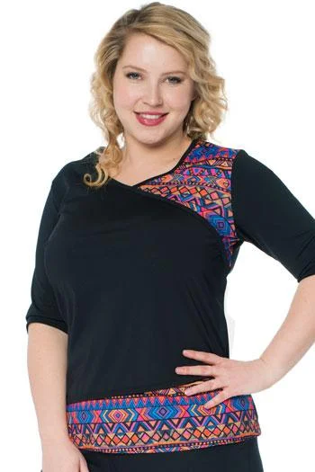 Plus Size Women's Ruched Swim Tops in Green for a Comfortable and Stylish Beach OutfitFaux Wrap V-neck Swim Top - Chlorine Proof