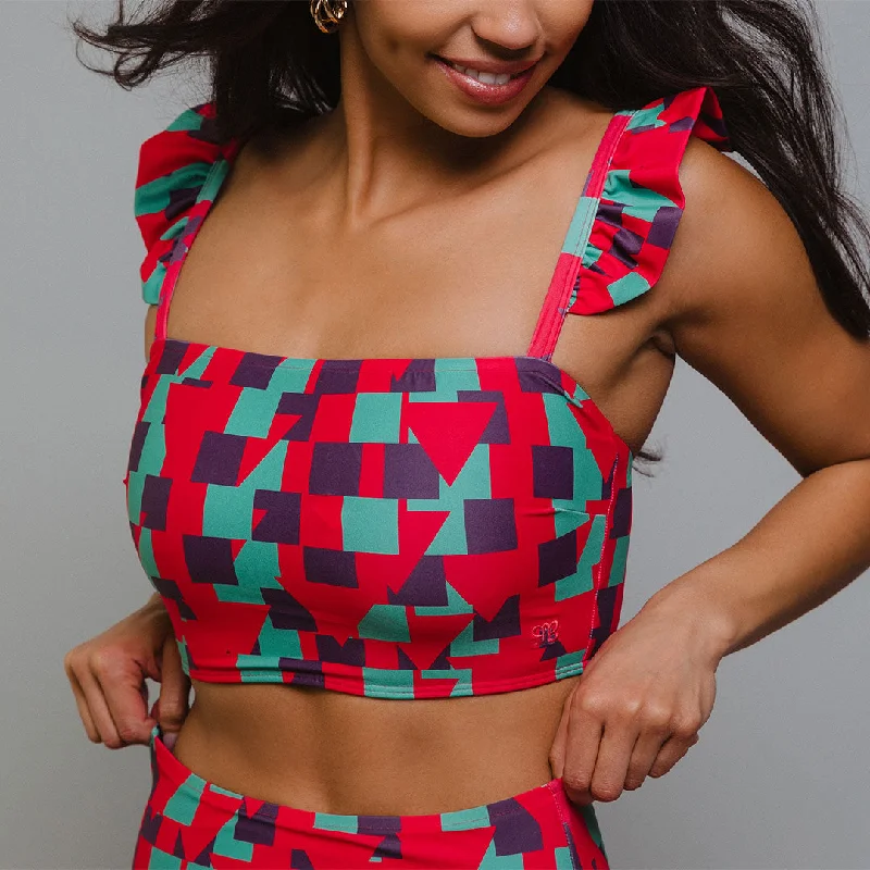 Plus Size Women's Ruched Swim Tops in Green for a Comfortable and Stylish Beach OutfitGeo Pink Bella Crop Top Plus Size Women's Ruched Swim Tops in Green for a Comfortable and Stylish Beach OutfitGeo Pink Bella Crop Top