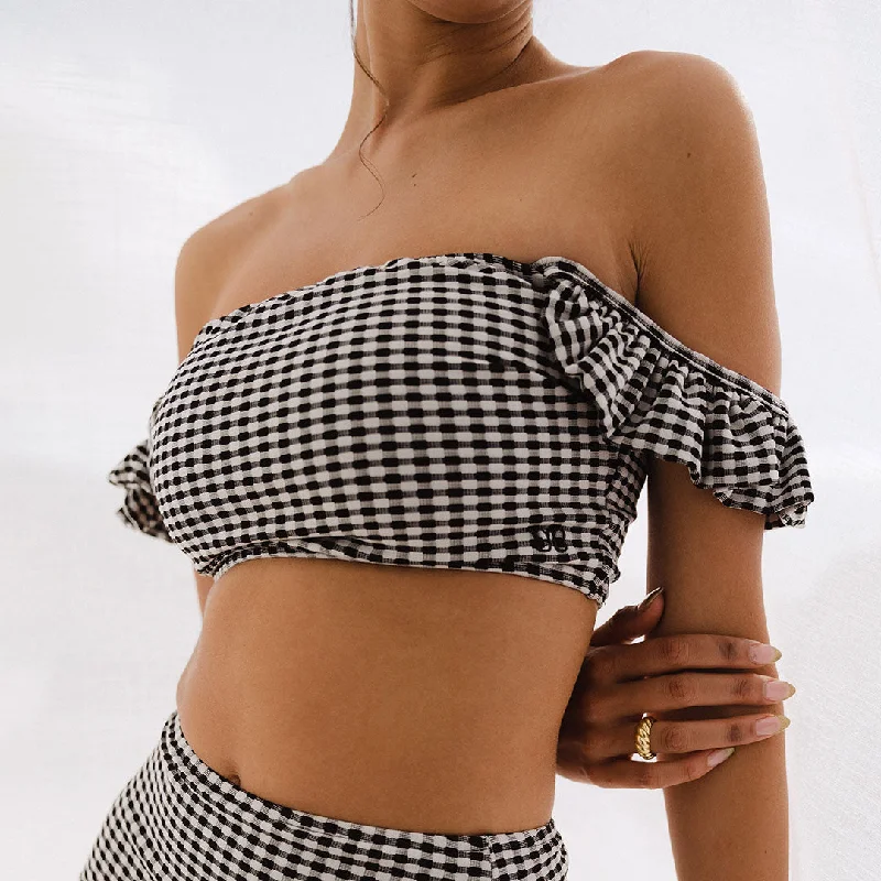 Plus Size Women's Print - Blocked Swim Tops in Multicolor for a Trendy and Fashion - Forward LookHamptons Bella Crop, Black Plus Size Women's Print - Blocked Swim Tops in Multicolor for a Trendy and Fashion - Forward LookHamptons Bella Crop, Black