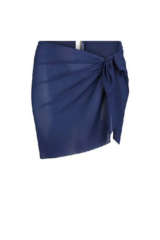 V - neck cover ups for a flattering necklineNavy Mesh Short Tie Skirt Swim Bottom