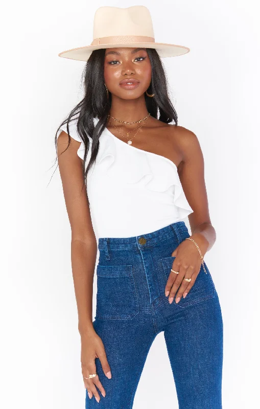 High - Neck Bodysuits for a Modest and Sophisticated LookOphelia Ruffle Bodysuit ~ Bone Stretch High - Neck Bodysuits for a Modest and Sophisticated LookOphelia Ruffle Bodysuit ~ Bone Stretch