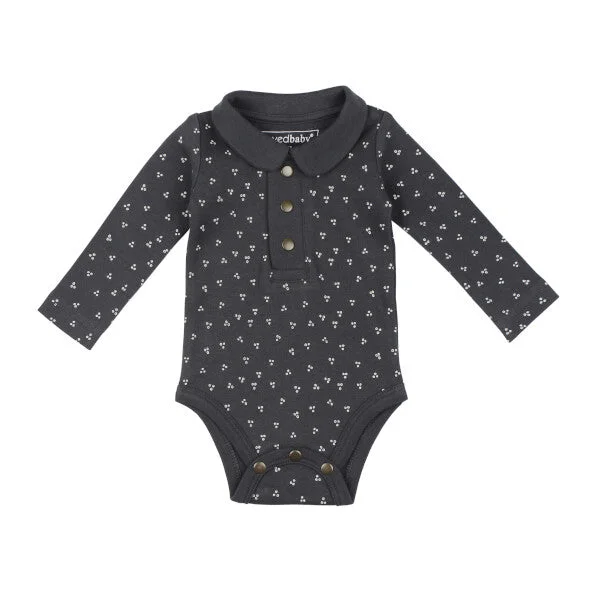 Organic Cotton Bodysuits for an Eco - Friendly and Comfortable OptionOrganic Polo Bodysuit, Charcoal Dots Organic Cotton Bodysuits for an Eco - Friendly and Comfortable OptionOrganic Polo Bodysuit, Charcoal Dots
