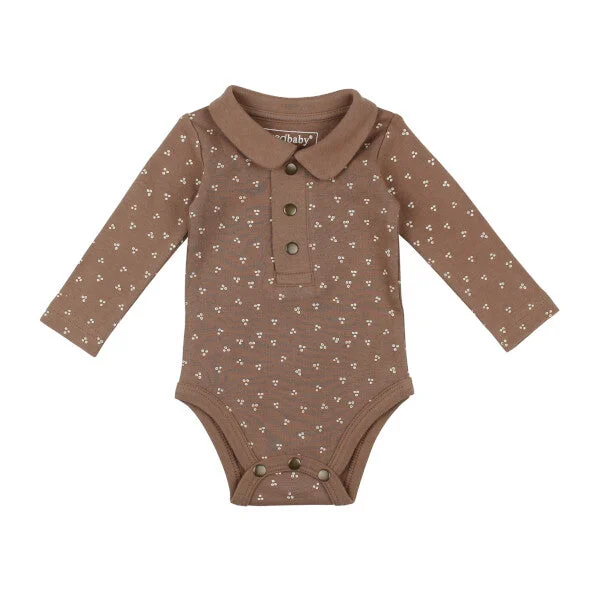 Button - Front Bodysuits with a Classic and Timeless AppealOrganic Polo Bodysuit, Latte Dots Button - Front Bodysuits with a Classic and Timeless AppealOrganic Polo Bodysuit, Latte Dots
