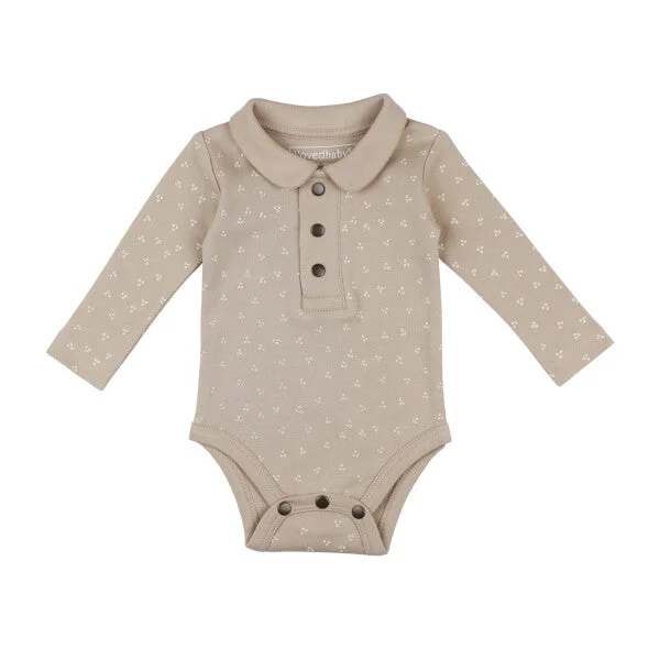 Crop Bodysuits to Pair with High - Waisted BottomsOrganic Polo Bodysuit, Oatmeal Dots Crop Bodysuits to Pair with High - Waisted BottomsOrganic Polo Bodysuit, Oatmeal Dots